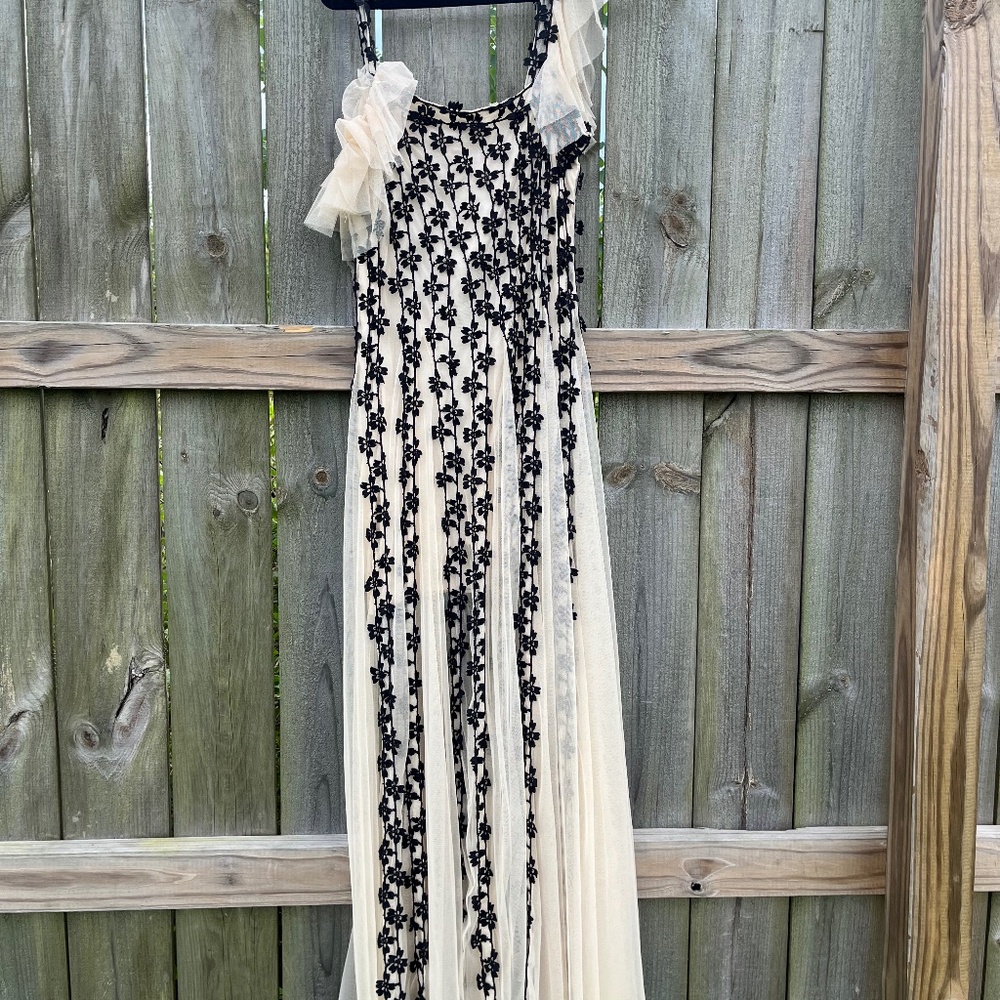 Free People Limited Edition Embroidered Tulle Maxi Dress – Black Floral on Ivory